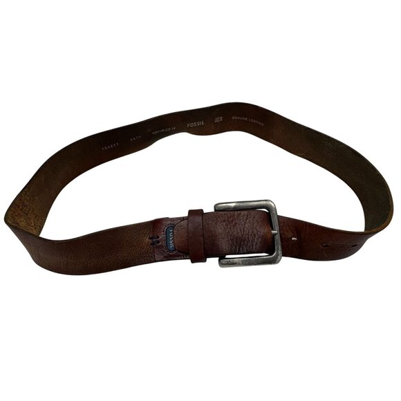 Vintage Fossil Mens Brown Genuine Leather Buckle Belt Size 34 Classic Casual - Picture 1 of 9